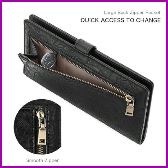 Slim RFID Blocking Vegan Leather Wallet with Zipper Pocket - Picture 8 of 8